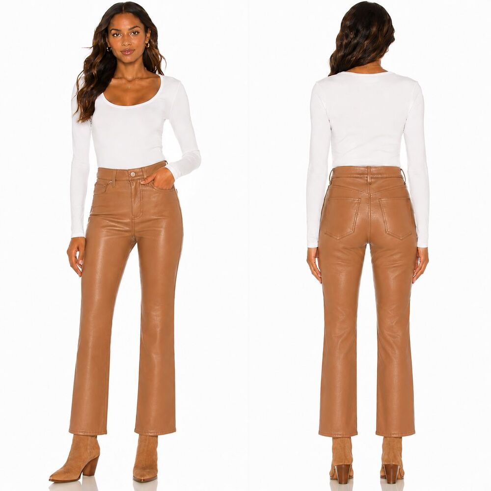 Veronica Beard Carly Kick Womens Flare Faux Leather Pants Camel High Rise Tan 24